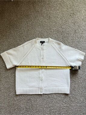 ME+EM Short-Sleeve Button-Front Knit Cardigan in White